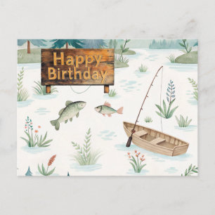 Cartão Postal Feliz Aniversário de Pesca temático para pescador