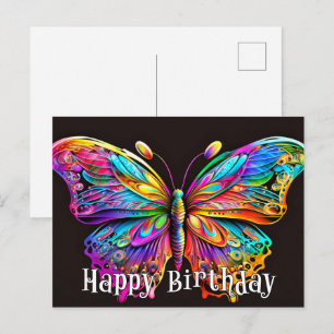 Cartão Postal Feliz Aniversário Desenho de Borboleta Artística