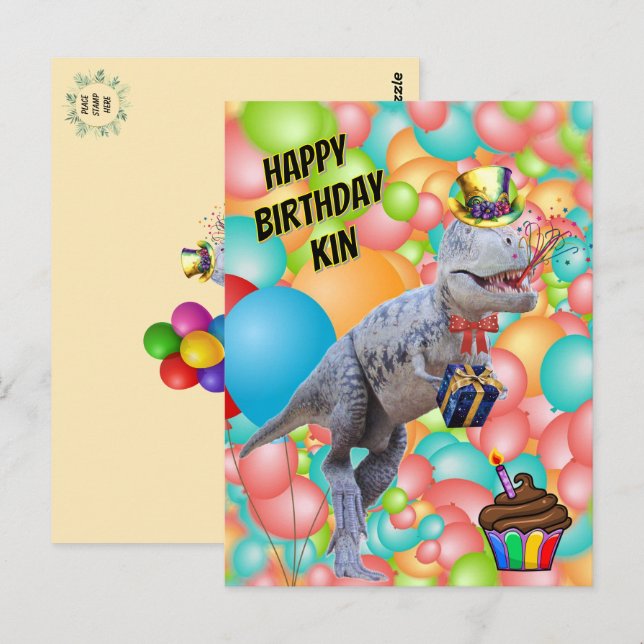 Cartão Postal Feliz aniversário, Dinossauro! (Personalizar Texto (Frente/Verso)