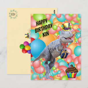 Cartão Postal Feliz Aniversário Dinossauro! (Texto Personalizado
