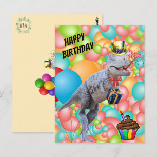 Cartão Postal Feliz Aniversário Dinossauro! (Texto Personalizado
