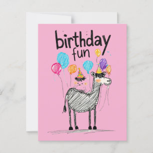 Cartão Postal Feliz Aniversário Divertido com Cavalo Fofo e Balõ