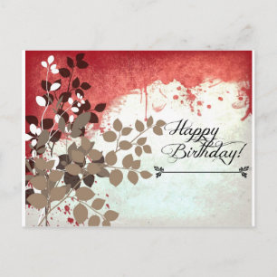 Cartão Postal Feliz Aniversário do Brick Vermelho Leafy