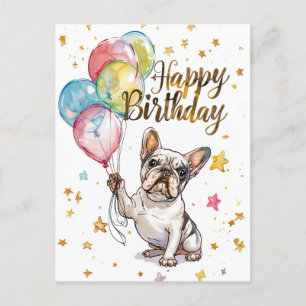 Cartão Postal Feliz Aniversário do Buldogue Francês