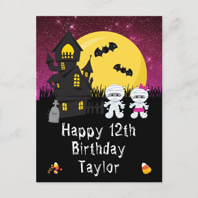 Cartão Postal Feliz Aniversário do Dia das Bruxas (Frente)