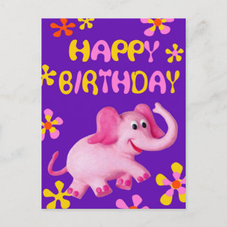 Cartão Postal Feliz Aniversário do Elefante Rosa