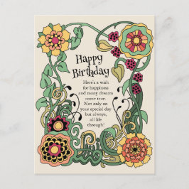 Cartão Postal Feliz aniversário do Fundo de Flores Quadrinhas CC