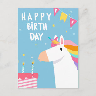 Cartão Postal Feliz Aniversário do Unicorn