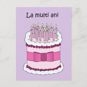 Cartão Postal Feliz Aniversário em Bolo de Desenho Romeno