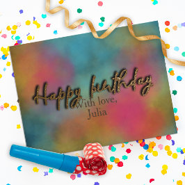 Cartão Postal Feliz Aniversário em Letra de Glitter Dourado Pers