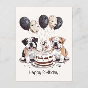 Cartão Postal Feliz Aniversário English Bulldogs