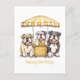 Cartão Postal Feliz Aniversário English Bulldogs Stand de Limona