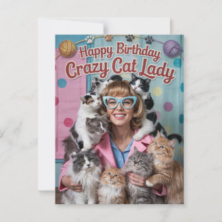 Cartão Postal Feliz Aniversário engraçada retrô Gata Louca