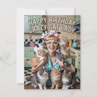 Cartão Postal Feliz Aniversário engraçada retrô Gata Louca