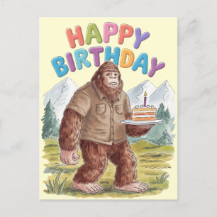 Cartão Postal Feliz Aniversário Engraçado Big Foot Sasquatch