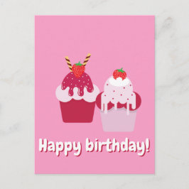 Cartão Postal Feliz Aniversário - Escassez de Morango Rosa Bonit