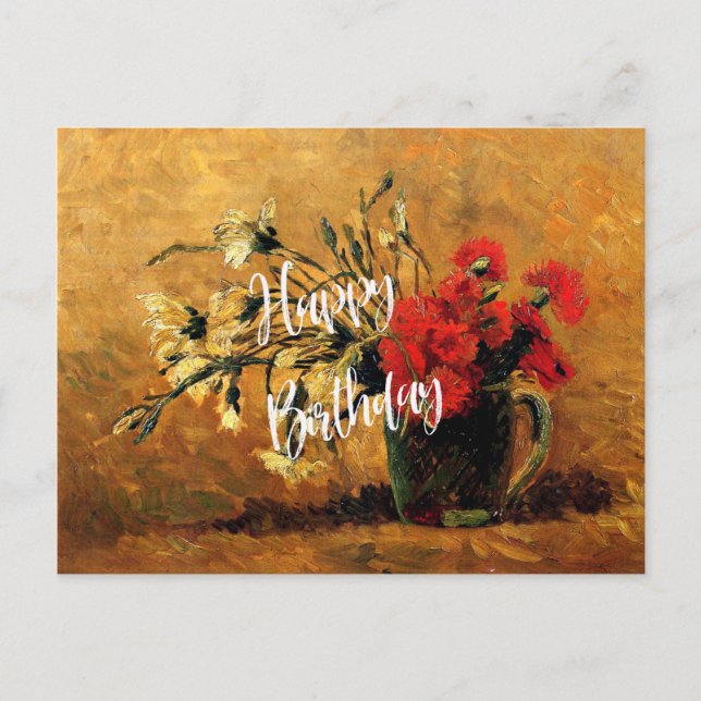 Cartão Postal Feliz aniversário, famosa pintura floral de Van Go (Frente)