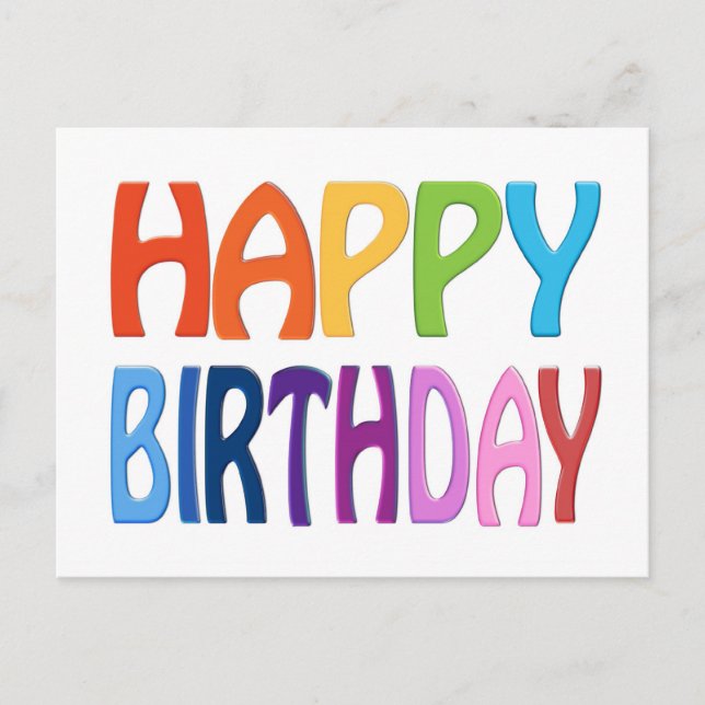 Cartão Postal Feliz Aniversário - Feliz Saudação Colorida (Frente)