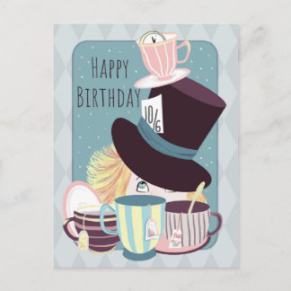 Cartão Postal Feliz Aniversário Festa de Chá do Chapeleiro Maluc