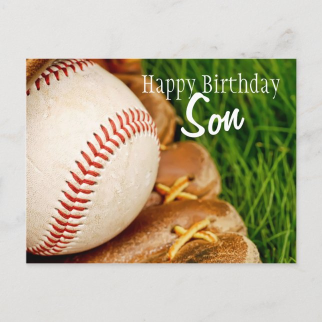 Cartão Postal Feliz Aniversário Filho Baseball com Mitt (Frente)
