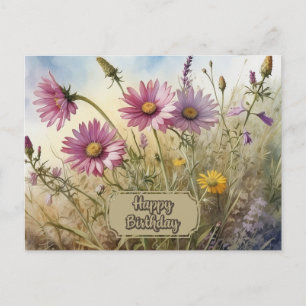 Cartão Postal Feliz Aniversário Flor de Cosmos Rosa
