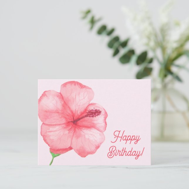 Cartão Postal Feliz Aniversário | Flor de Hibisco Tropical (Em pé/Frente)
