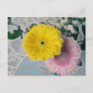 Cartão Postal Feliz Aniversário Flor Glow