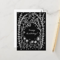 Feliz Aniversário Floral Caprichoso Esboço Rabisco