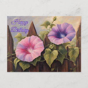 Cartão Postal Feliz Aniversário Flores de Glória da Manhã Rosa R