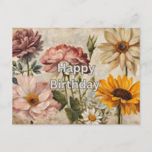 Cartão Postal Feliz Aniversário Flores de Verão em Flor
