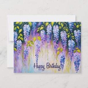 Cartão Postal Feliz Aniversário Flores de Wisteria Roxa