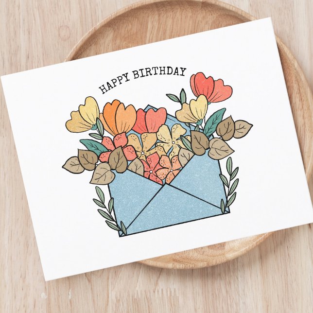 Cartão Postal Feliz Aniversário Flores Ilustradas (Criador carregado)