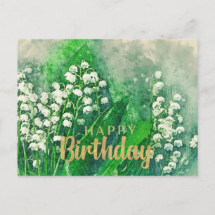 Cartão Postal Feliz Aniversário Flores Lírio do Vale
