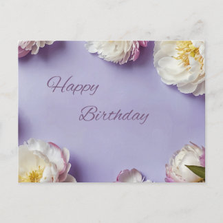 Cartão Postal Feliz Aniversário Flores Peônia