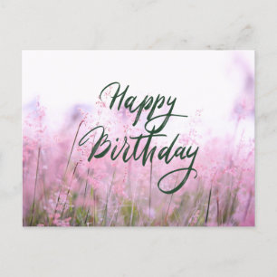 Cartão Postal Feliz Aniversário Flores Silvestres Rosa Pastel