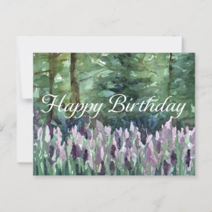 Cartão Postal Feliz Aniversário Floresta Selvagens Flores Aquáti