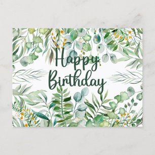 Cartão Postal Feliz Aniversário Folhas de Eucalipto e Plantas Ve