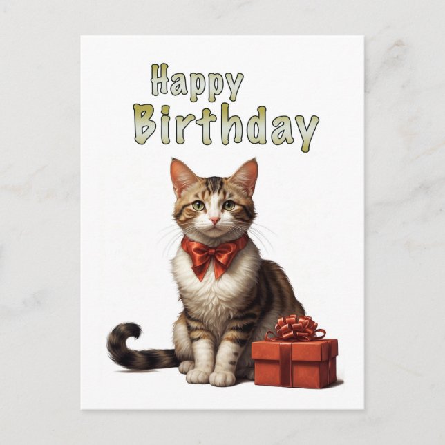 Cartão Postal feliz aniversário gato (Frente)
