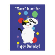Feliz Aniversário Gato Colorido Divertido Meow Per