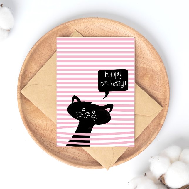 Cartão Postal Feliz Aniversário Gato Preto Fofo (Criador carregado)