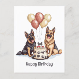 Cartão Postal Feliz aniversário German shepherd Cães Bolo de Ani