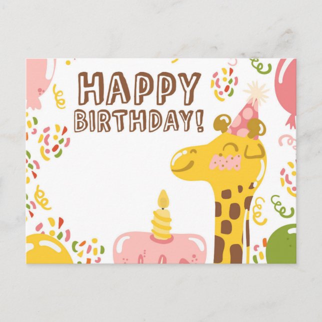Cartão Postal Feliz aniversário Girafa (Frente)