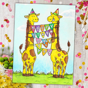 Cartão Postal Feliz Aniversário Girafas