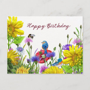 Cartão Postal Feliz Aniversário Girassóis, Flores Silvestres Nat