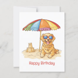 Cartão Postal Feliz Aniversário Golden Retriever Cão de Praia