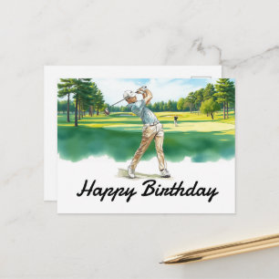 Cartão Postal Feliz Aniversário Golfista de Golfe