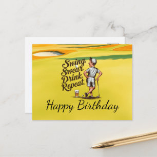 Cartão Postal Feliz Aniversário Golfista de Golfe