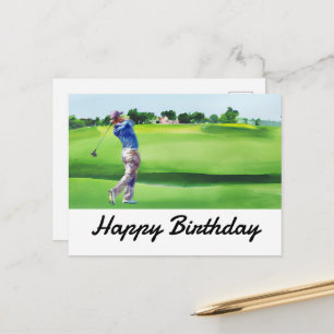 Cartão Postal Feliz Aniversário Golfista Golfe