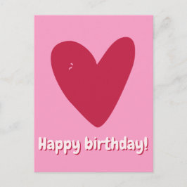 Cartão Postal Feliz Aniversário - Grande Coração Rosa Framboesa
