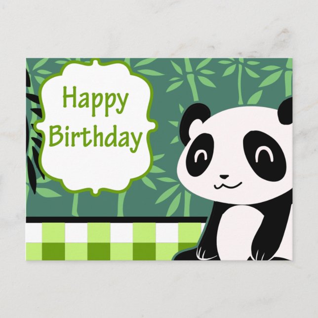 Cartão Postal Feliz aniversário, Green Bamboo Panda (Frente)